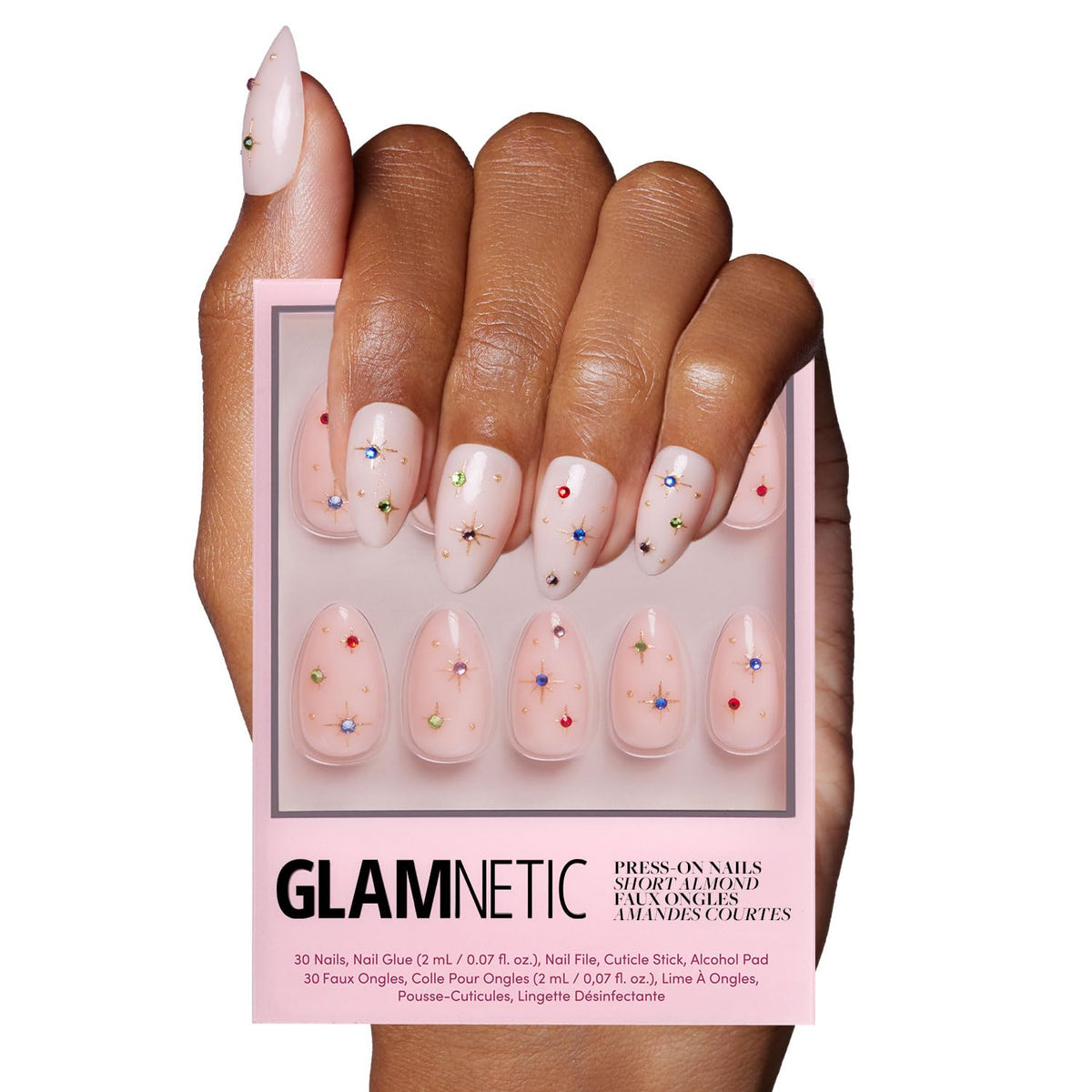 Glamnetic Press On Nails - Goal Digger | Glossy, Semi-Transparent, Short Round Nails, Reusable | 12 Sizes - 30 Nail Kit with Glue 7DAY'S