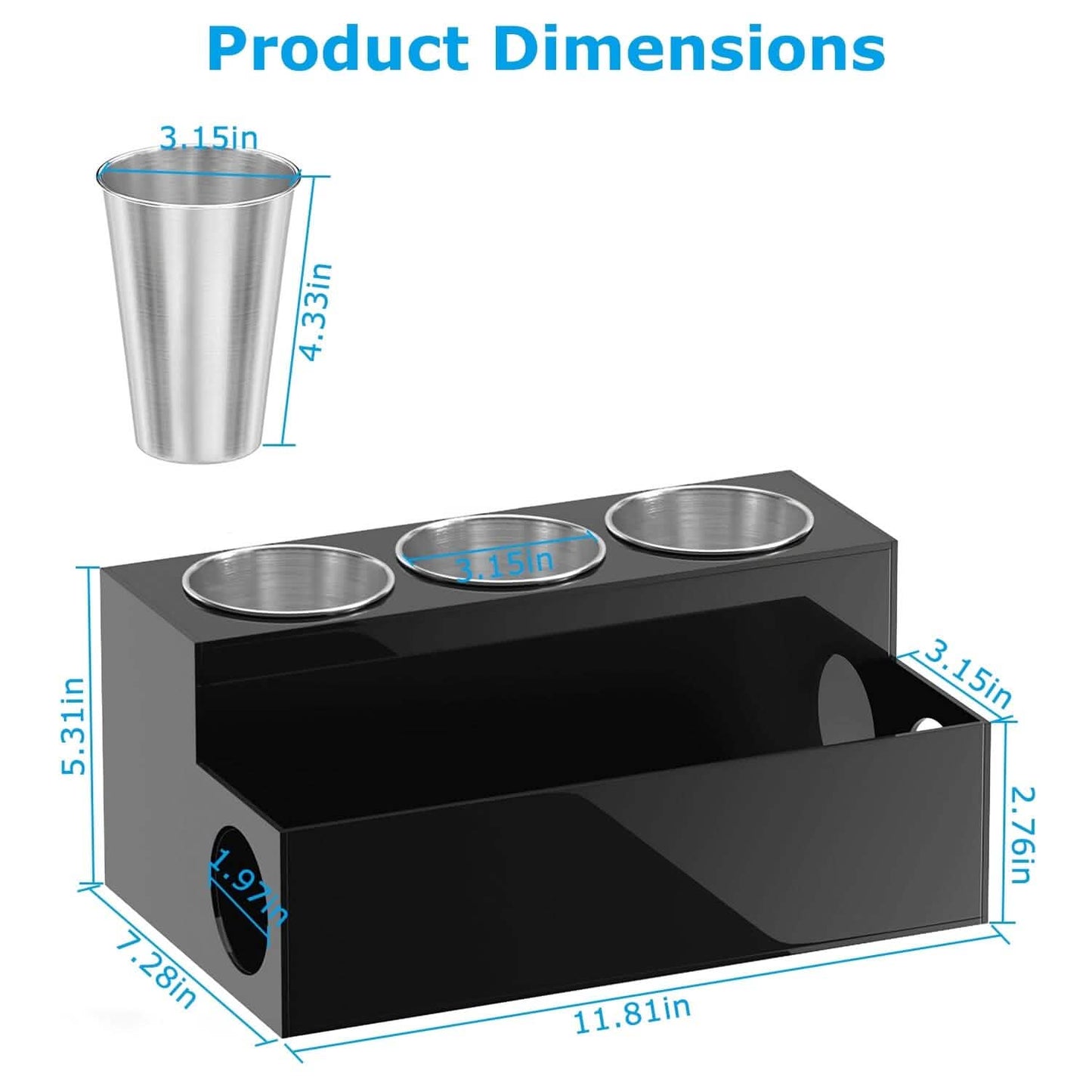 Hair Dryer Organizer with 3 Stainless Steel Cups DailySale