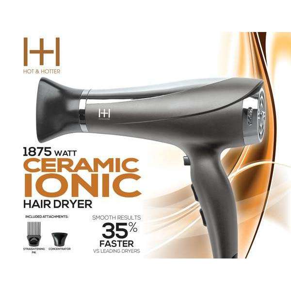 Hot & Hotter 1875 Watt Ceramic Ionic Hair Dryer, 1 Count, Grey Annie International, Inc.
