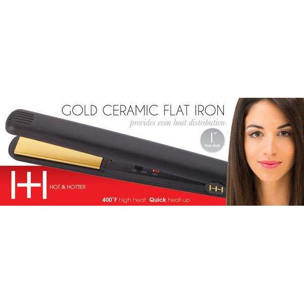 Hot & Hotter Gold Ceramic On/Off Flat Iron 1 Inch, 1 Count, Black Annie International, Inc.