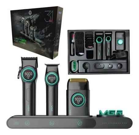 VGR Stepless Pro 3-in-1 Professional Barber Kit – Black Certified Clippers