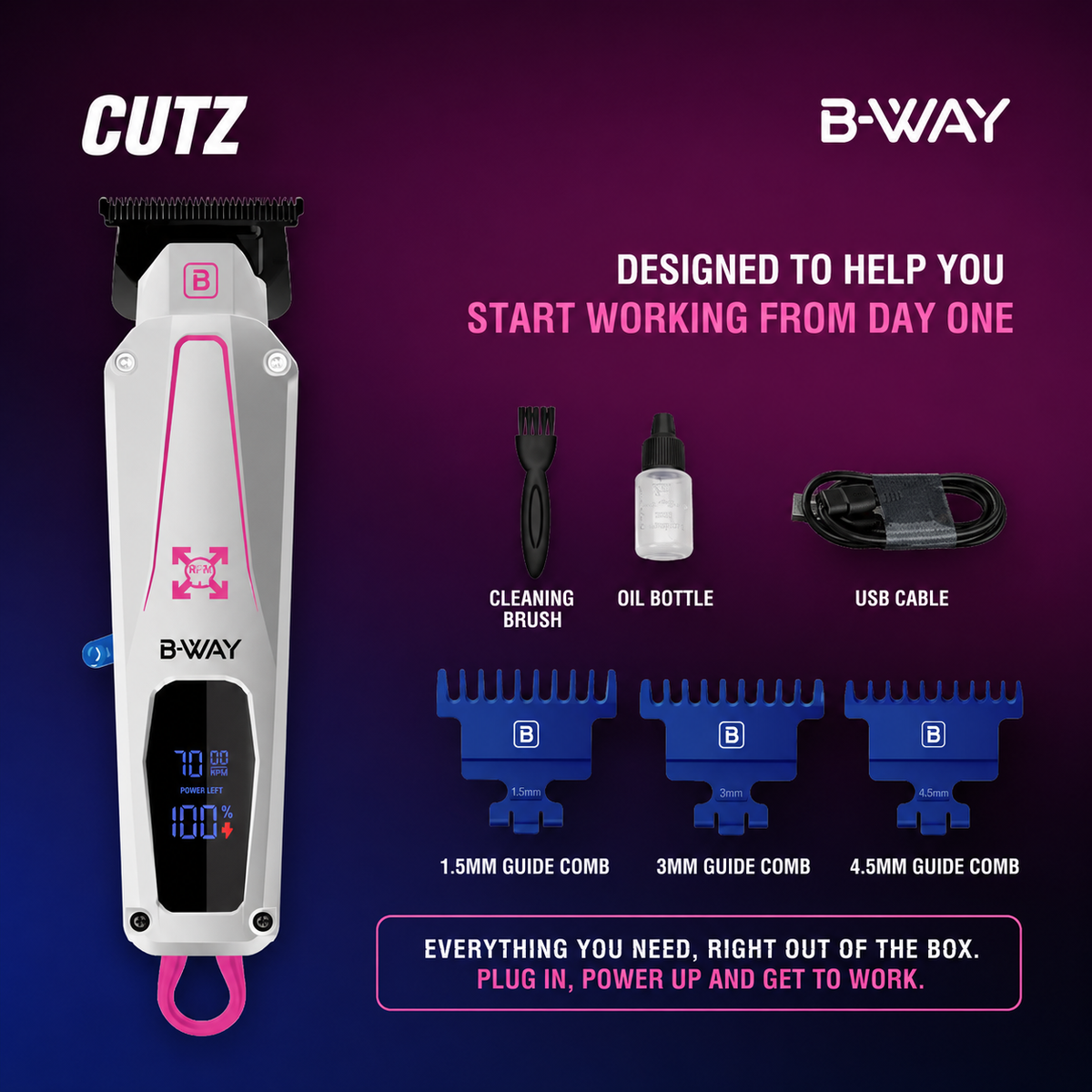 B‑WAY Katana Clipper & CUTZ White Trimmer – 2‑Piece Barber Set RT-Way USA