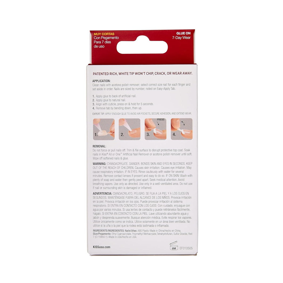 Kiss Everlasting French Nail Manicure, Chip-Free with Flexi-Fit Technology, Real Short, "Endless", Nail Kit with Pink Nail Glue (Net Wt. 2 g / 0.07oz.), Mini File, Manicure Stick, and 28 Fake Nails 7DAY'S