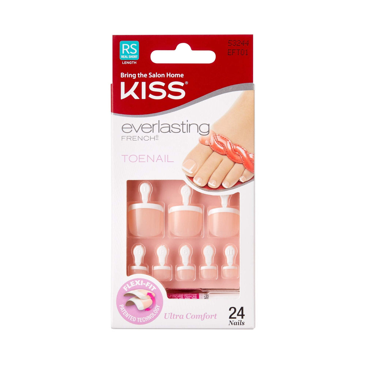 Kiss Everlasting French Nail Manicure, Chip-Free with Flexi-Fit Technology, Real Short, "Endless", Nail Kit with Pink Nail Glue (Net Wt. 2 g / 0.07oz.), Mini File, Manicure Stick, and 28 Fake Nails 7DAY'S