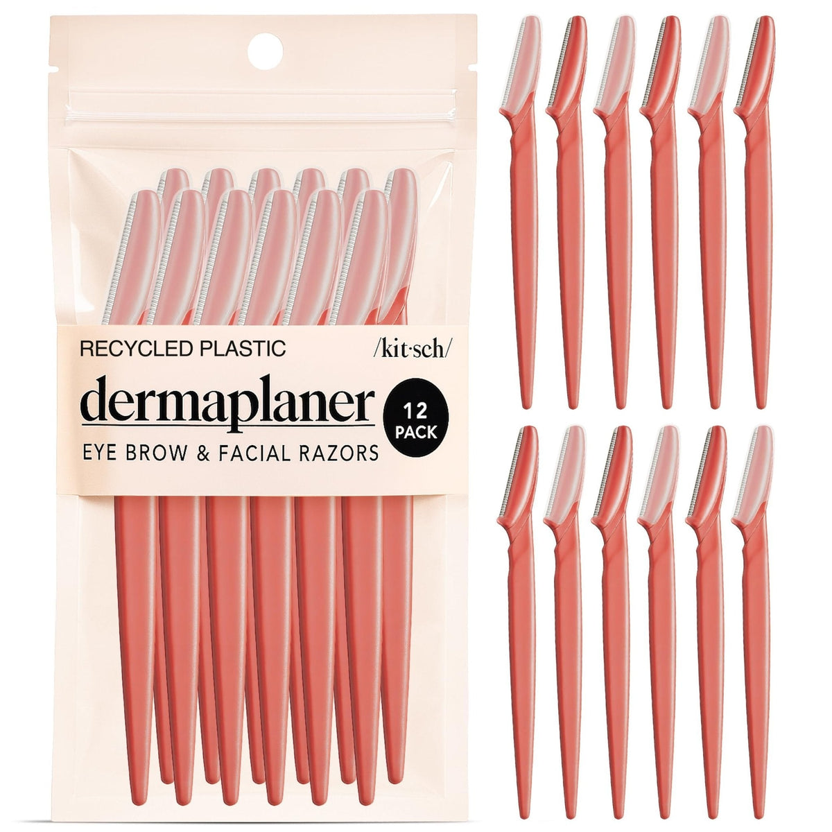 Kitsch Dermaplane Razor for Women Face - Face Razors for Women and Men - Eyebrow Trimmer, Shaver, Recycled Plastic Dermaplaning and Skin Care Tool - Terracotta, 12 pcs 7DAY'S