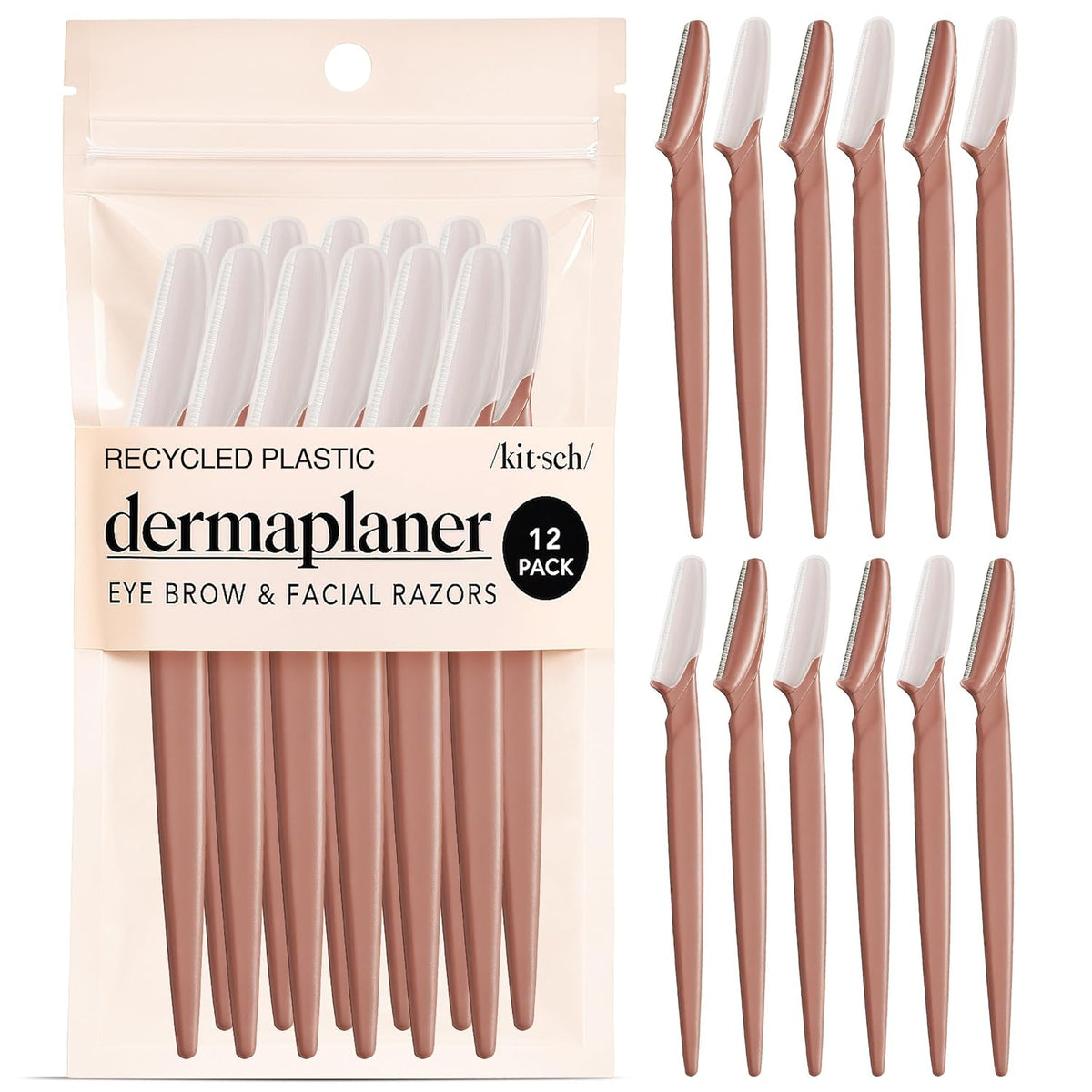 Kitsch Dermaplane Razor for Women Face - Face Razors for Women and Men - Eyebrow Trimmer, Shaver, Recycled Plastic Dermaplaning and Skin Care Tool - Terracotta, 12 pcs 7DAY'S