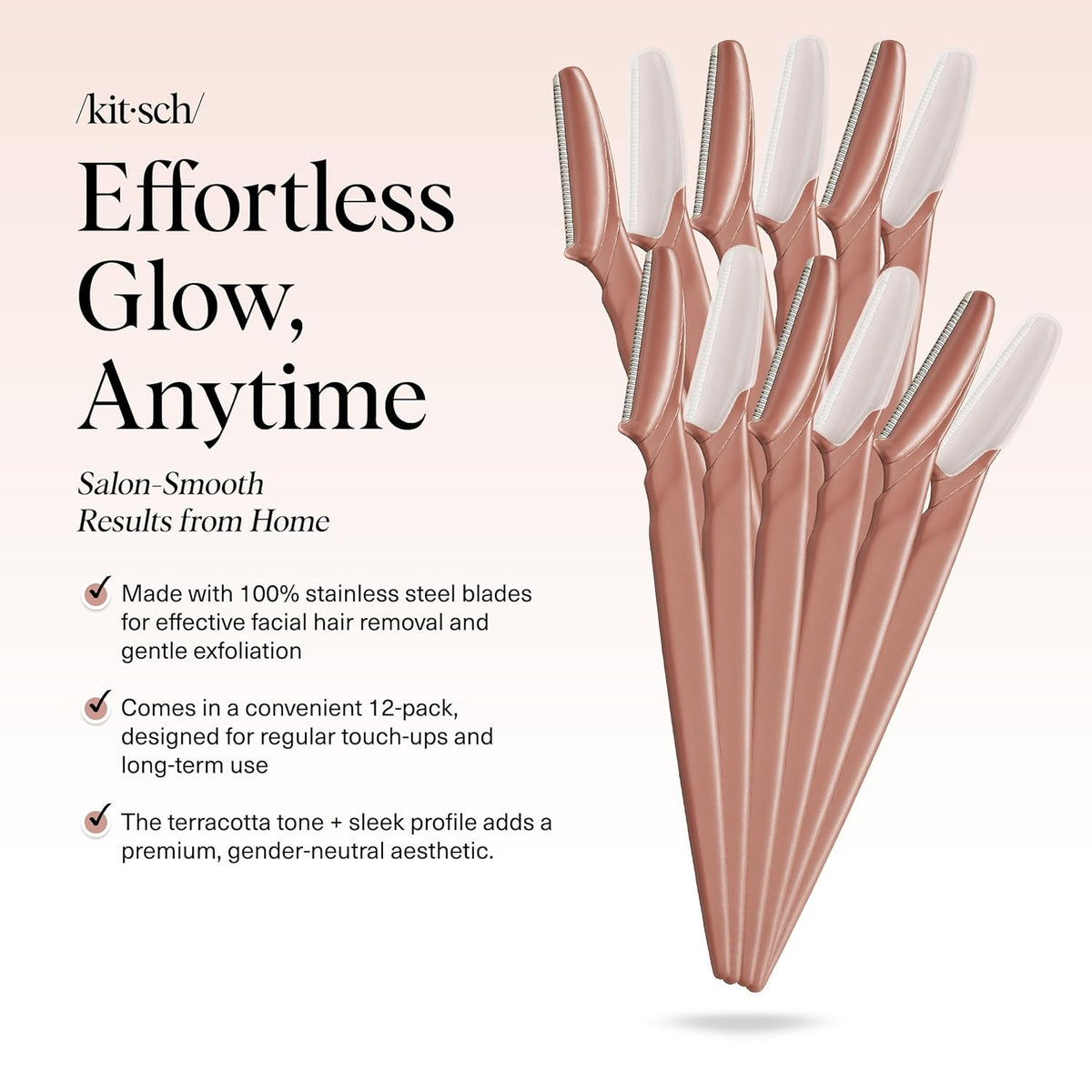 Kitsch Dermaplane Razor for Women Face - Face Razors for Women and Men - Eyebrow Trimmer, Shaver, Recycled Plastic Dermaplaning and Skin Care Tool - Terracotta, 12 pcs 7DAY'S