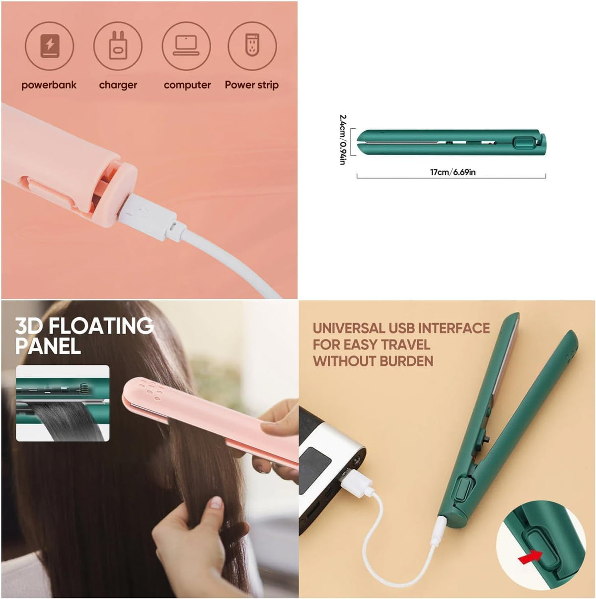 Life Sunny Mini Rechargeable Cordless Curling Iron - Dual Purpose for Short Hair (White) 7DAY'S