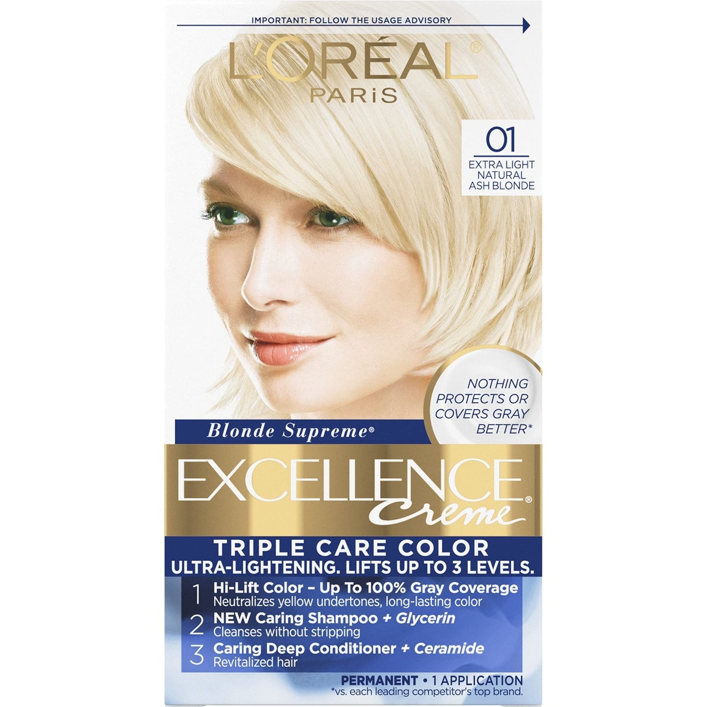 L'Oreal Paris Excellence Creme Permanent Hair Color, 4 Dark Brown, 100 percent Gray Coverage Hair Dye, Pack of 1
