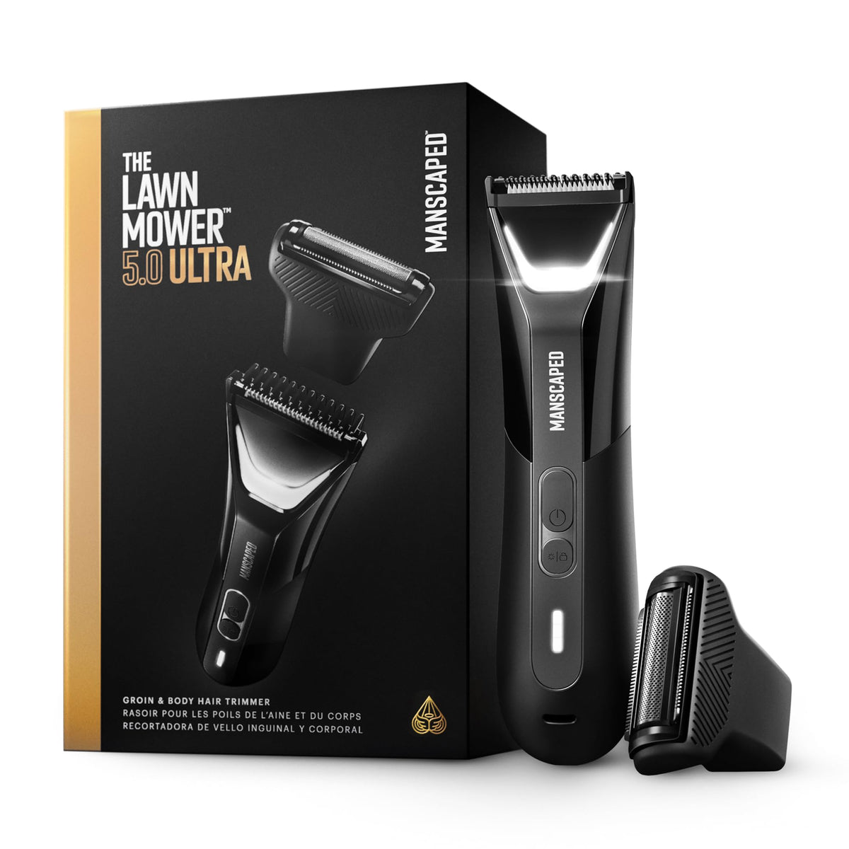 MANSCAPED® The Lawn Mower® 5.0 Ultra Groin & Body Hair Trimmer – Dual-Head SkinSafe® Trimmer & Foil Blades, Waterproof Wet/Dry Groomer, USB-C Rechargeable with Travel Case, Men’s Ball Shaver, Black 7DAY'S