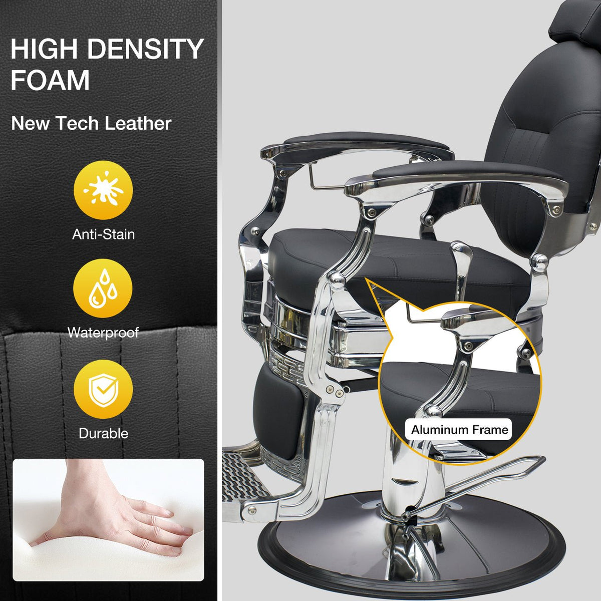 Modern Barber Chair, Stainless Steel, The Visionary 8829 MYS