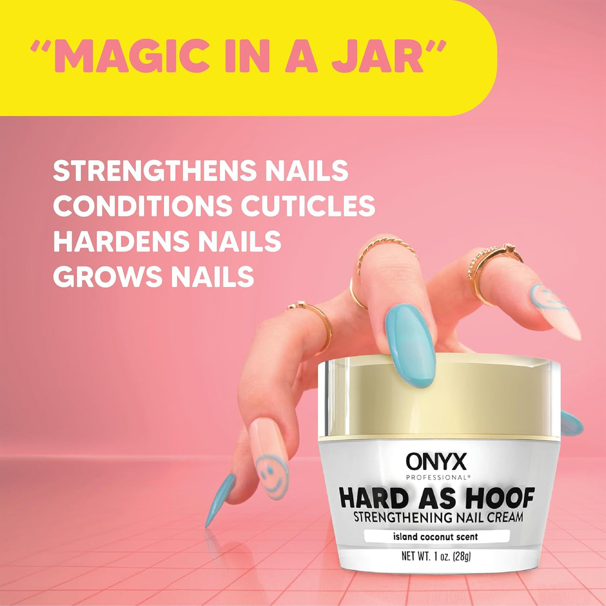 Onyx Professional Hard as Hoof Nail Strengthening Cream with Coconut Scent, Nail Growth & Conditioning Cuticle Cream Stops Splits, Chips, Cracks & Strengthens Nails, 1 oz 7DAY'S