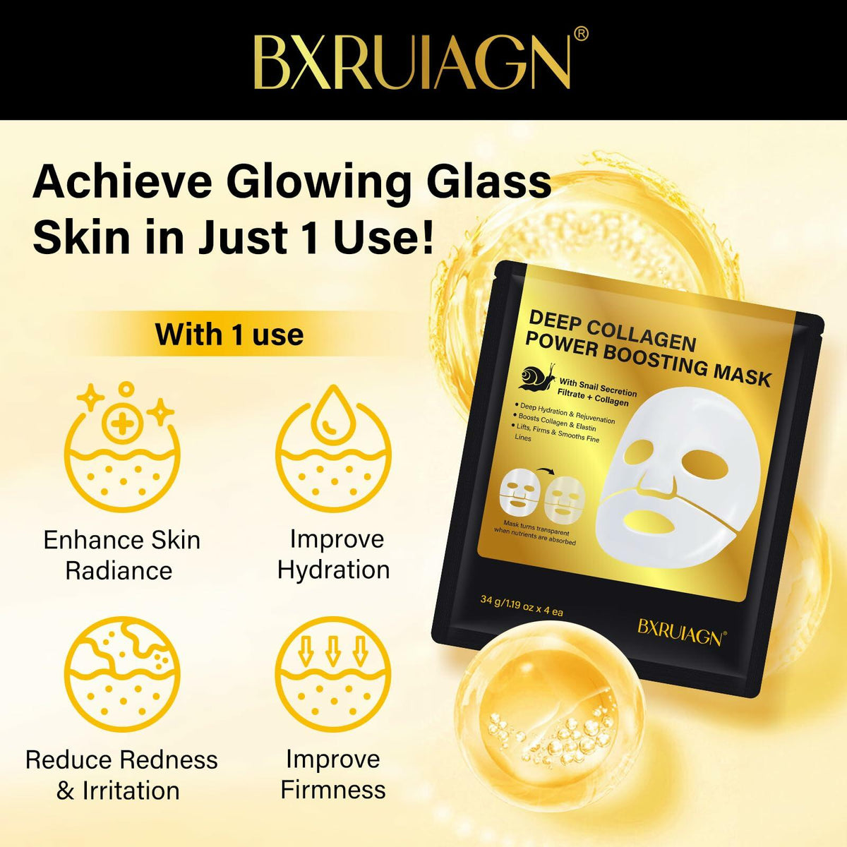 BestBy01/28 BXRUIAGN Snail Mucin Face Mask 96 Hydrogel Korean Skin Care 4pcs Deal US