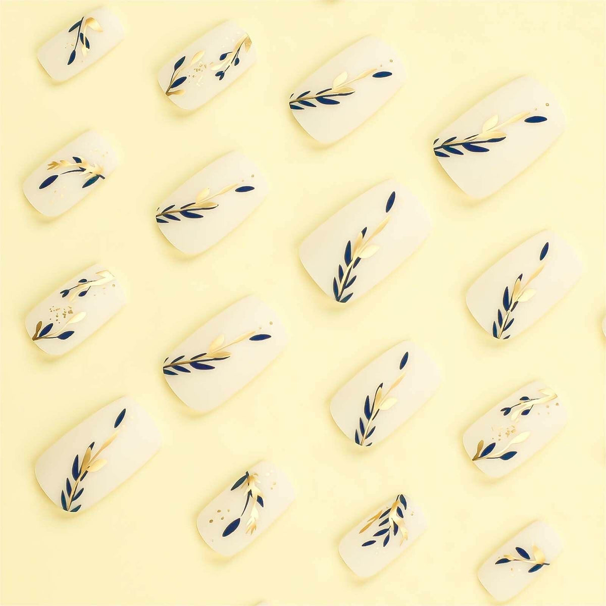 RUOKEXIN Acrylic Coffin Nails 24Pcs Red Blue Flower Gold Rhinestones Glossy Deal US