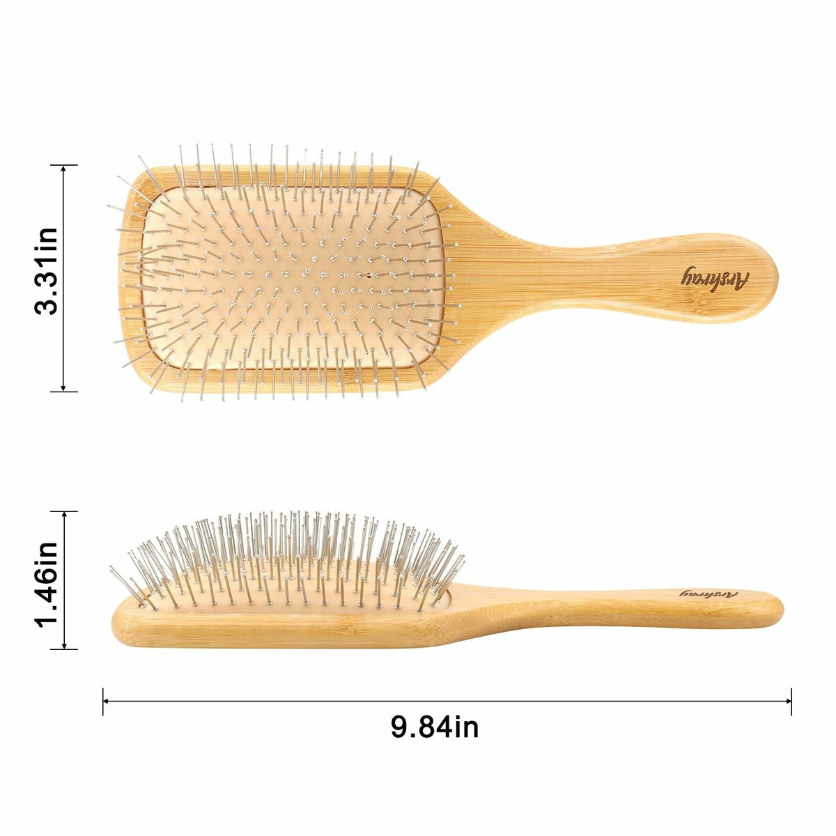 Arshray Bamboo Paddle Hair Brush Stainless Steel Teeth All Hair Types Deal US