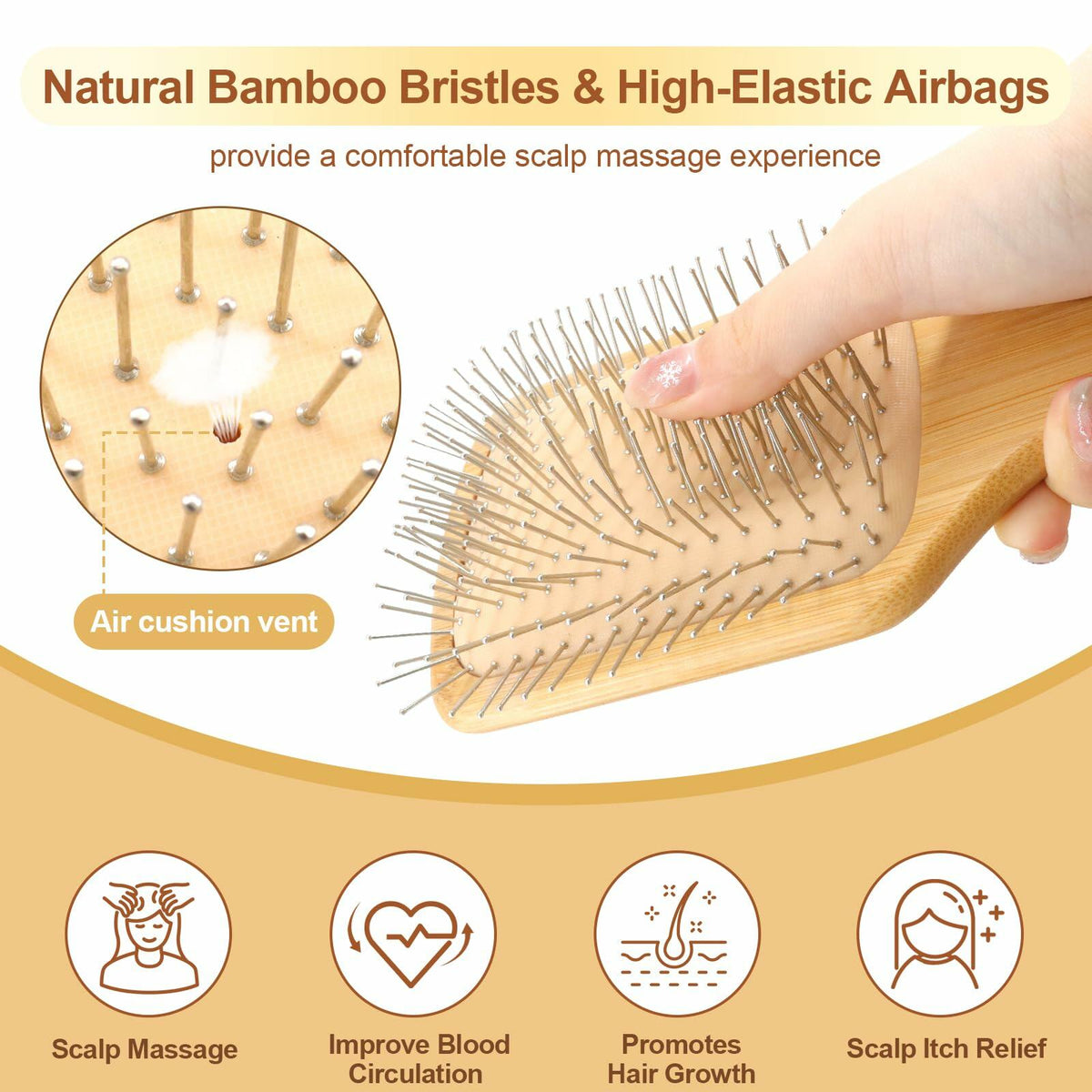 Arshray Bamboo Paddle Hair Brush Stainless Steel Teeth All Hair Types Deal US