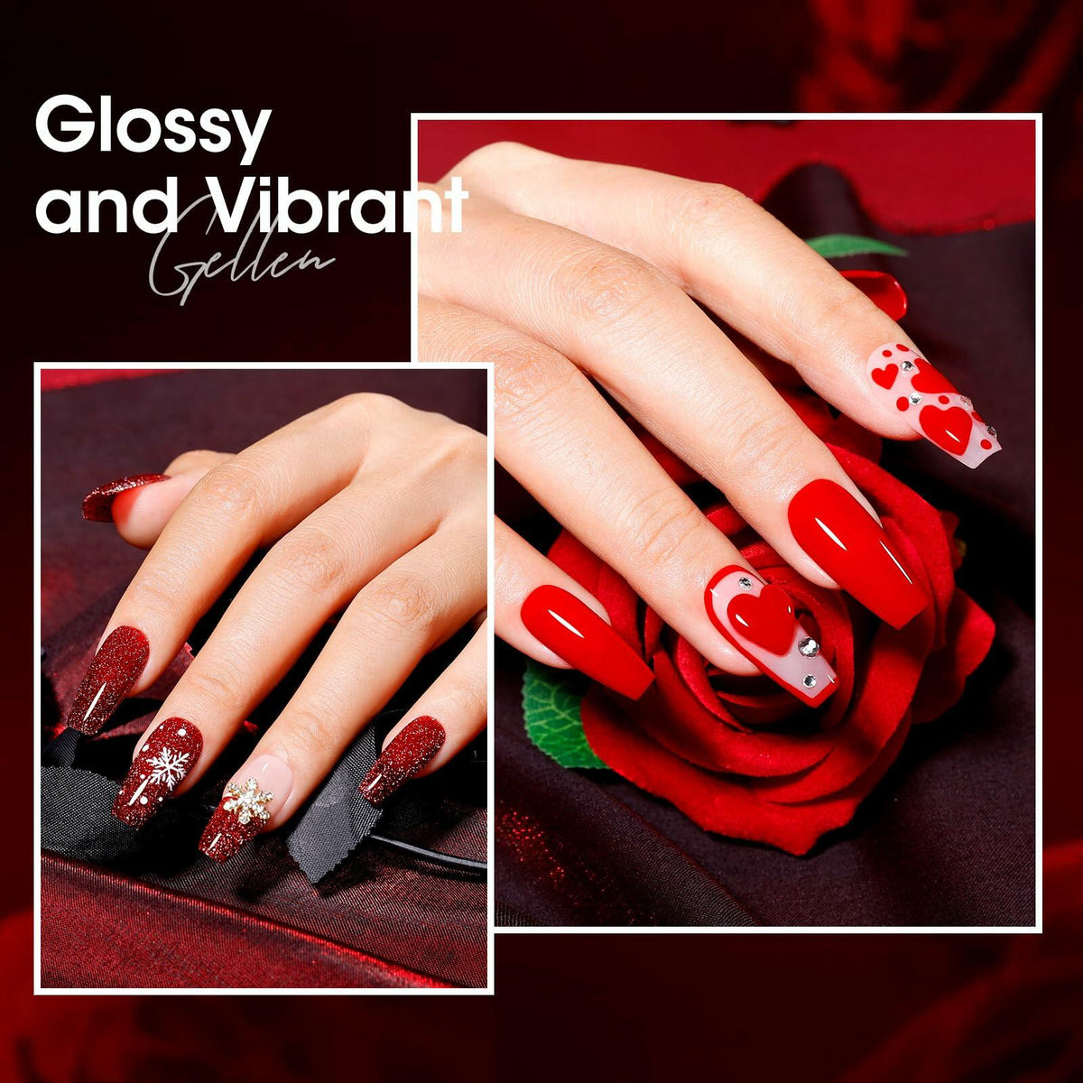 GELLEN Gel Nail Polish Set 6 Colors Burgundy Red Glitter Crimson Celebration Deal US