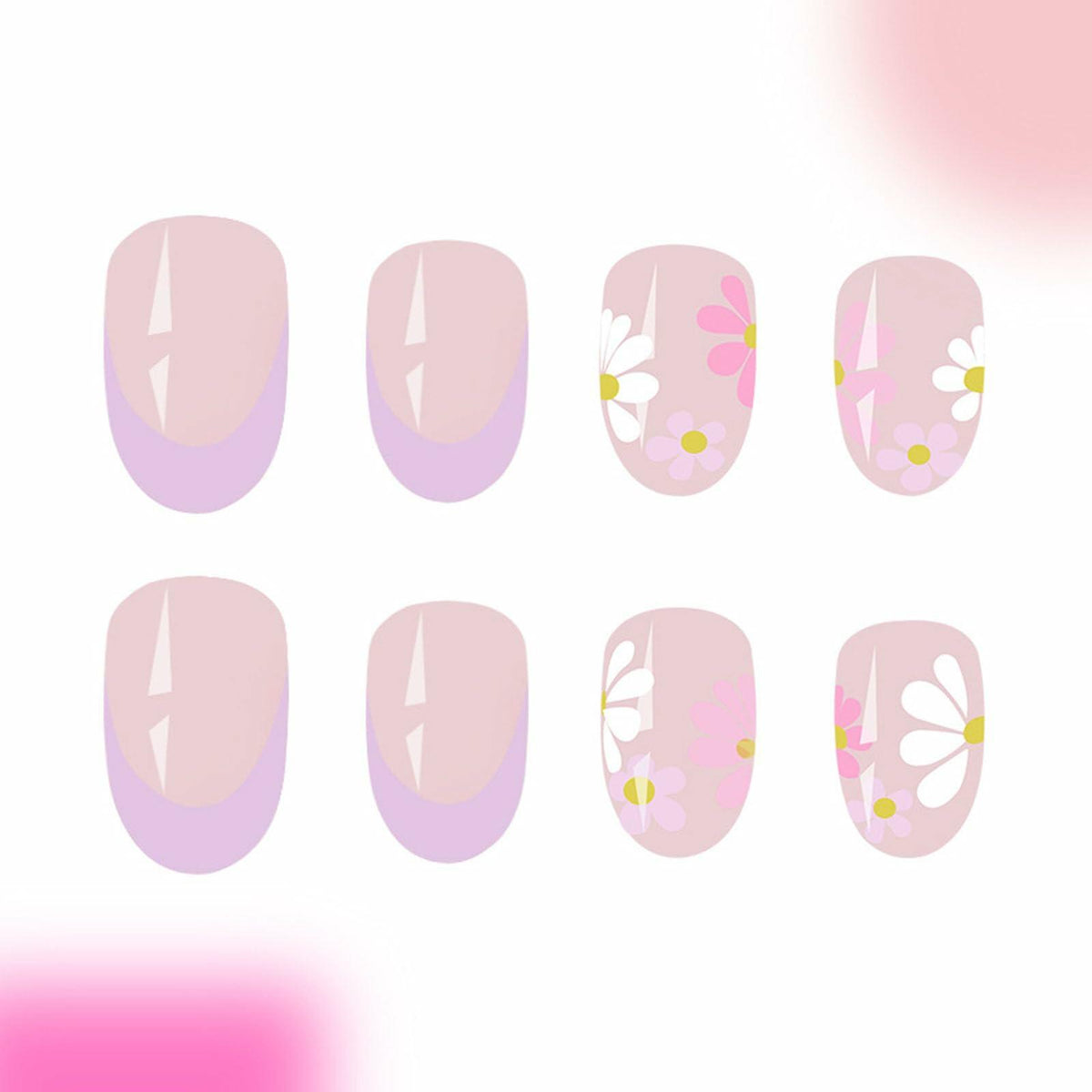 YOJIATOP Summer Press On Nails Short Oval Flower Design Purple Nude 24Pcs Deal US