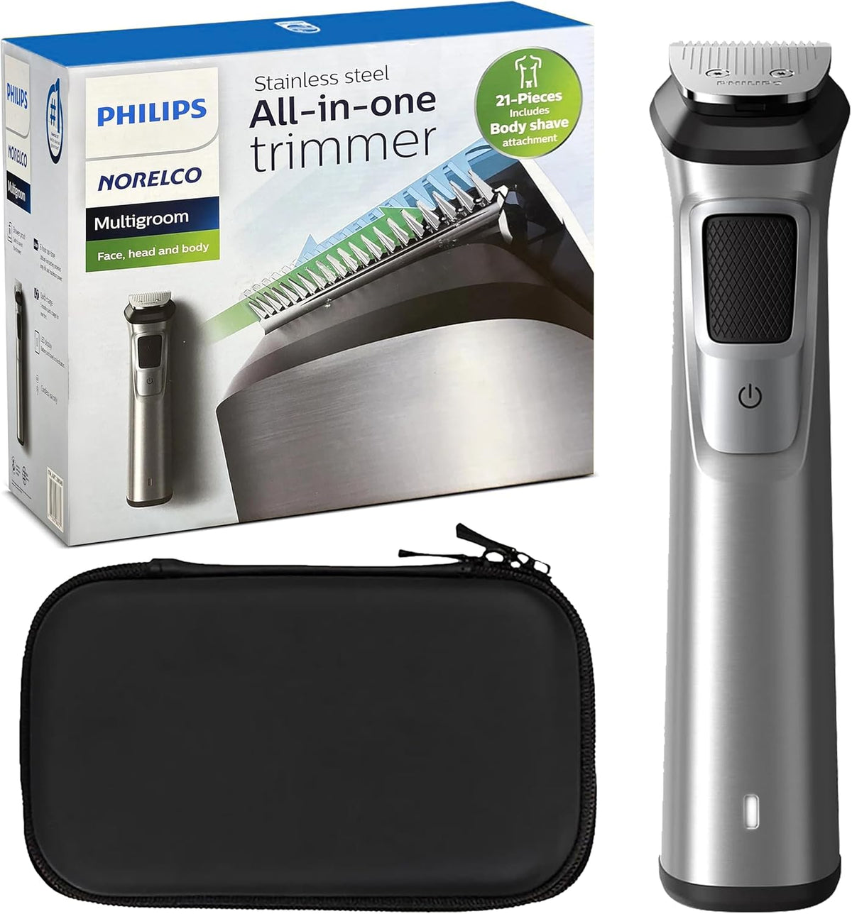 PHILIPS Multi Groomer 8000 Series, 21 Piece Grooming Kit, Beard Trimmer for Men, All-in-One Precision Trimmer for Face, Head, and Body 7DAY'S