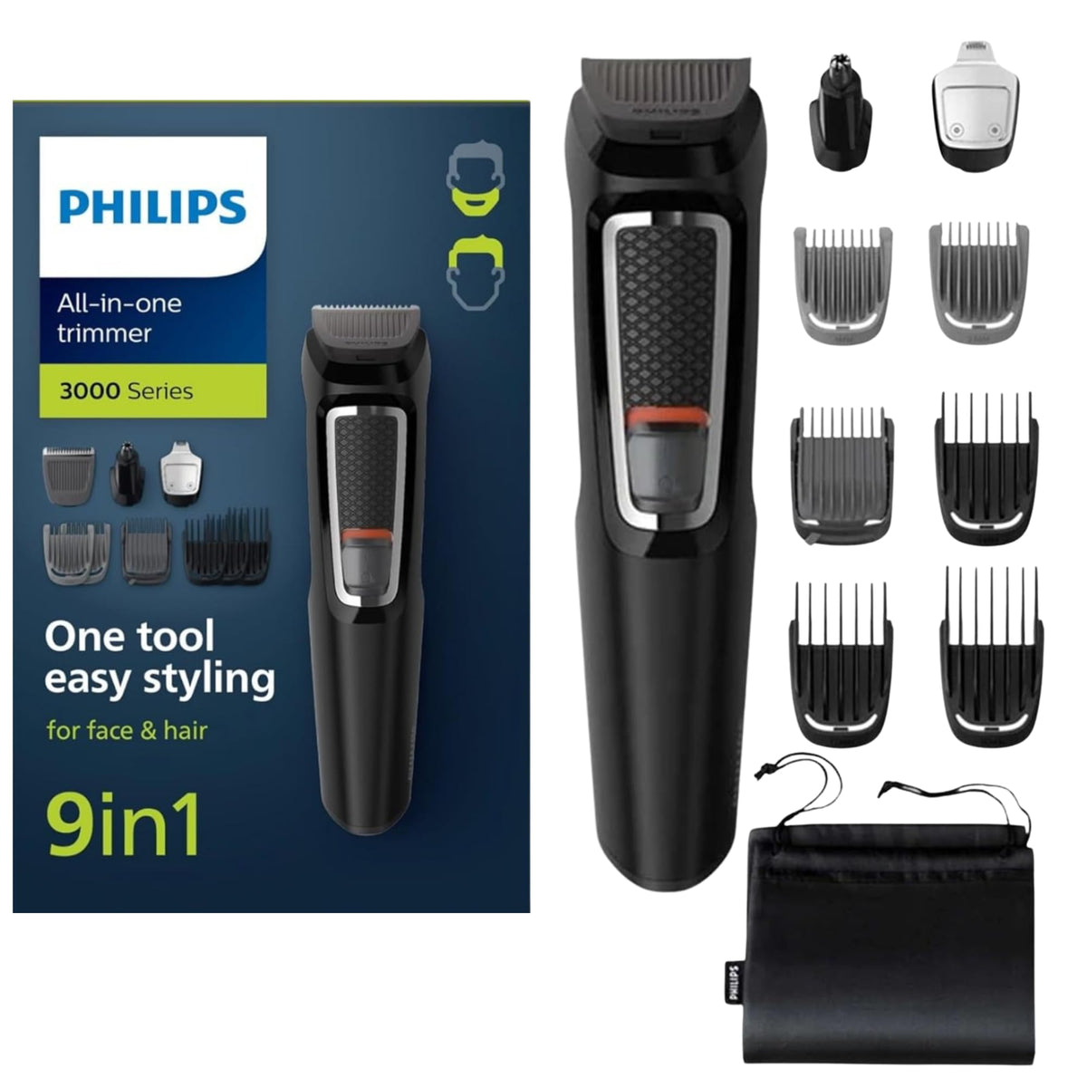 Philips Norelco Multigroom All-in-One Trimmer Series 3000 with 13 pieces - No Blade Oil Needed, MG3750/50 7DAY'S