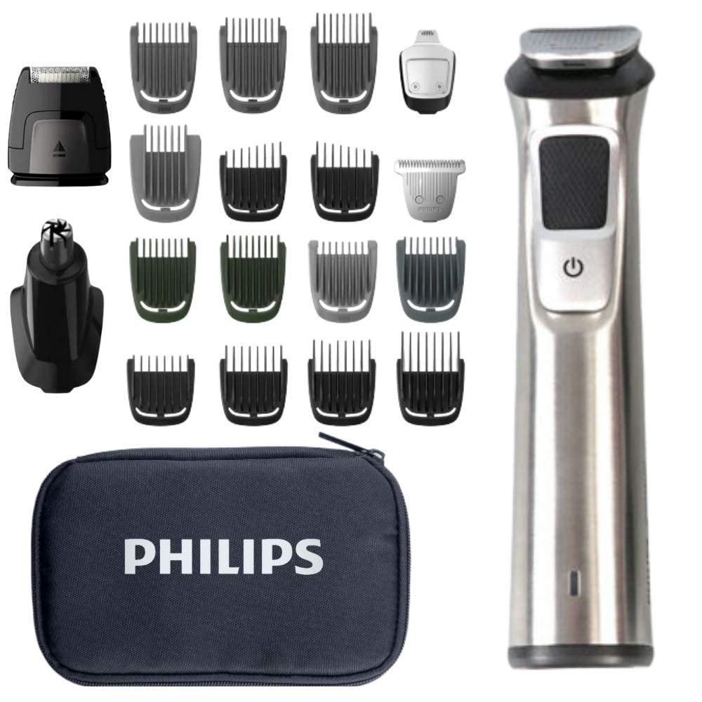 Philips Norelco Multigroom Men's Beard Grooming Kit with Trimmer for Head Body, Face -Stainless Steel with Travel Case 7DAY'S