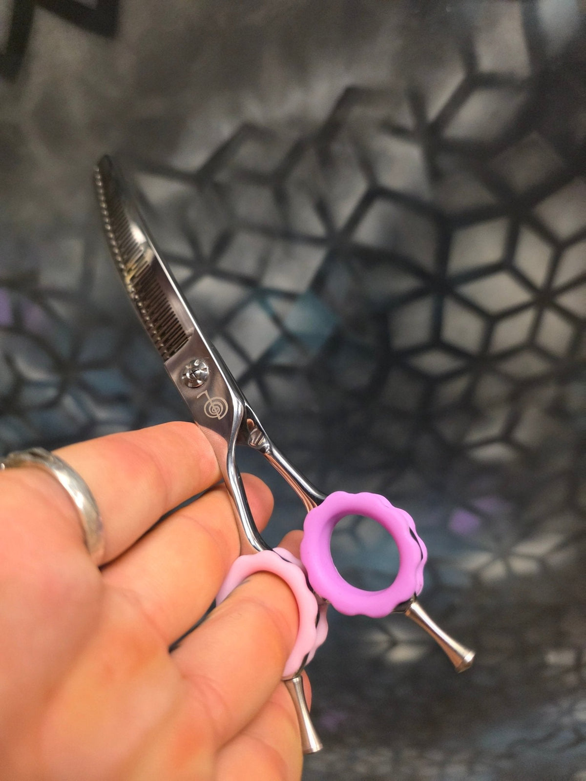 Reiki Shears - Left-Handed Curved Chunker - Southpaw Signature by Cat The Dog Groomer Reiki Shears