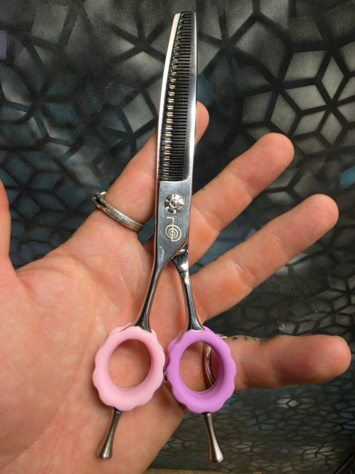 Reiki Shears - Left-Handed Curved Chunker - Southpaw Signature by Cat The Dog Groomer Reiki Shears
