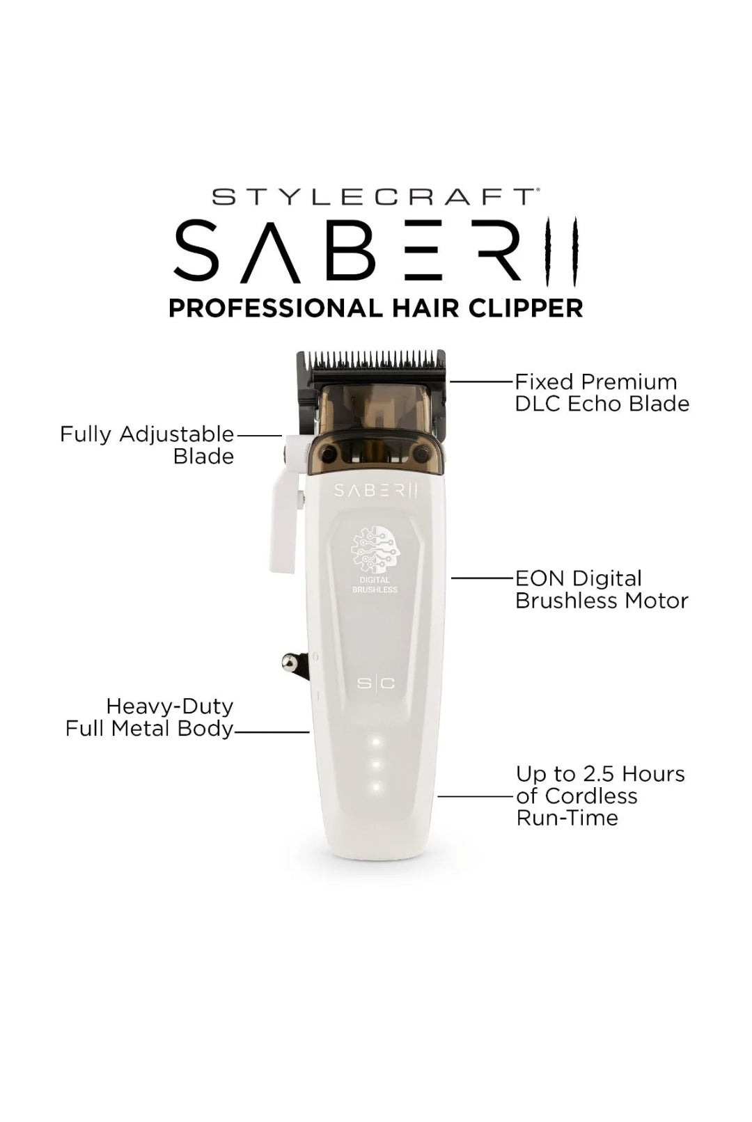 Saber 2 Professional Hair Clipper with EON Digital Brushless Motor