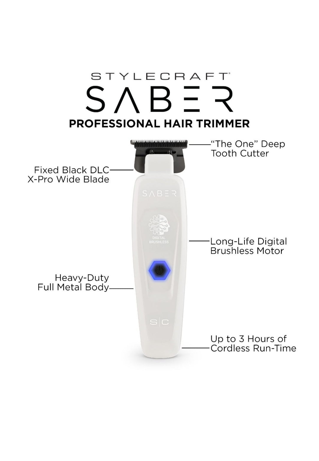 Saber Professional Hair Trimmer with Digital Brushless Motor