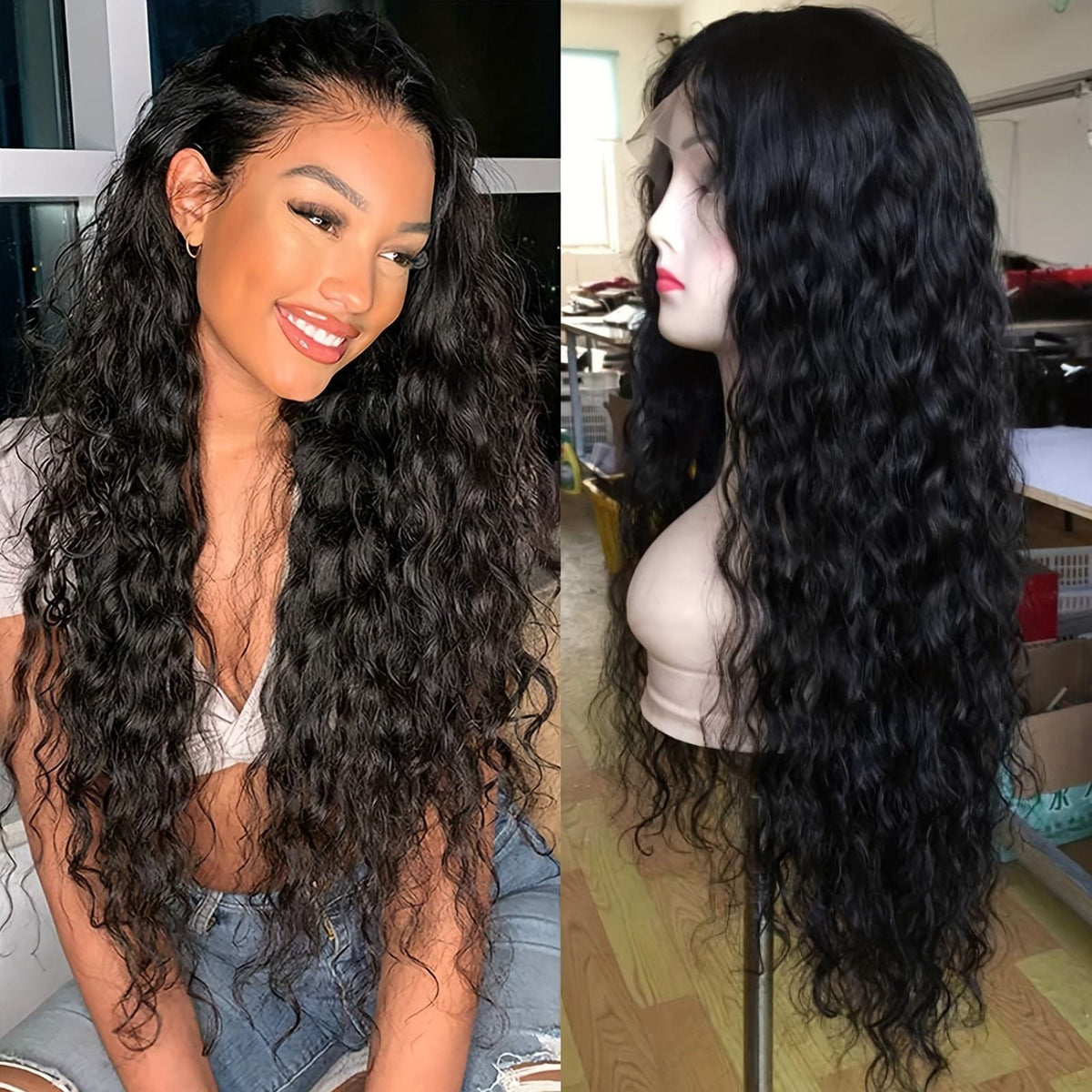 Synthetic Wig 13x3 Long Black Loose Curly Lace Front Wig Black Wig Loose Curly Transparent Lace Front For Women 7DAY'S