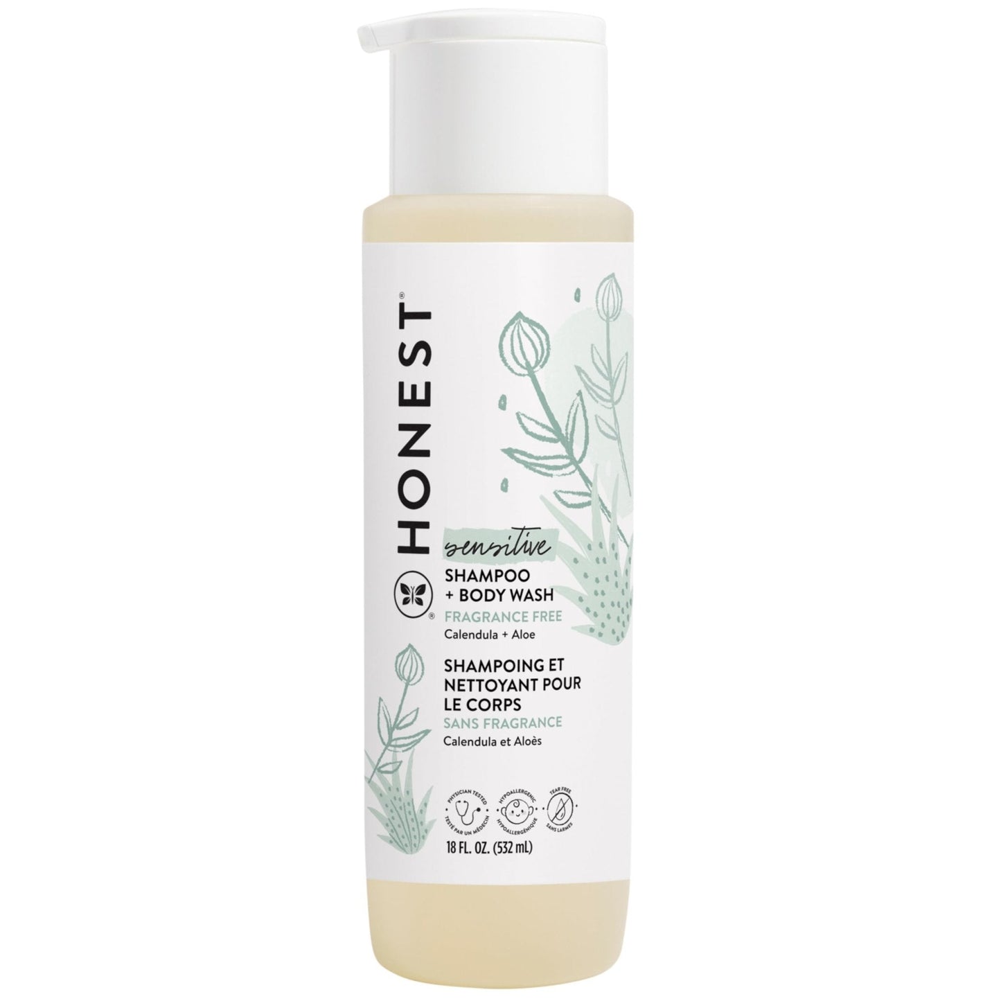 The Honest Company 2-in-1 Cleansing Shampoo + Body Wash for Sensitive Skin | Gentle for Baby | Naturally Derived, Tear-free, Hypoallergenic | Fragrance Free, 10 fl oz