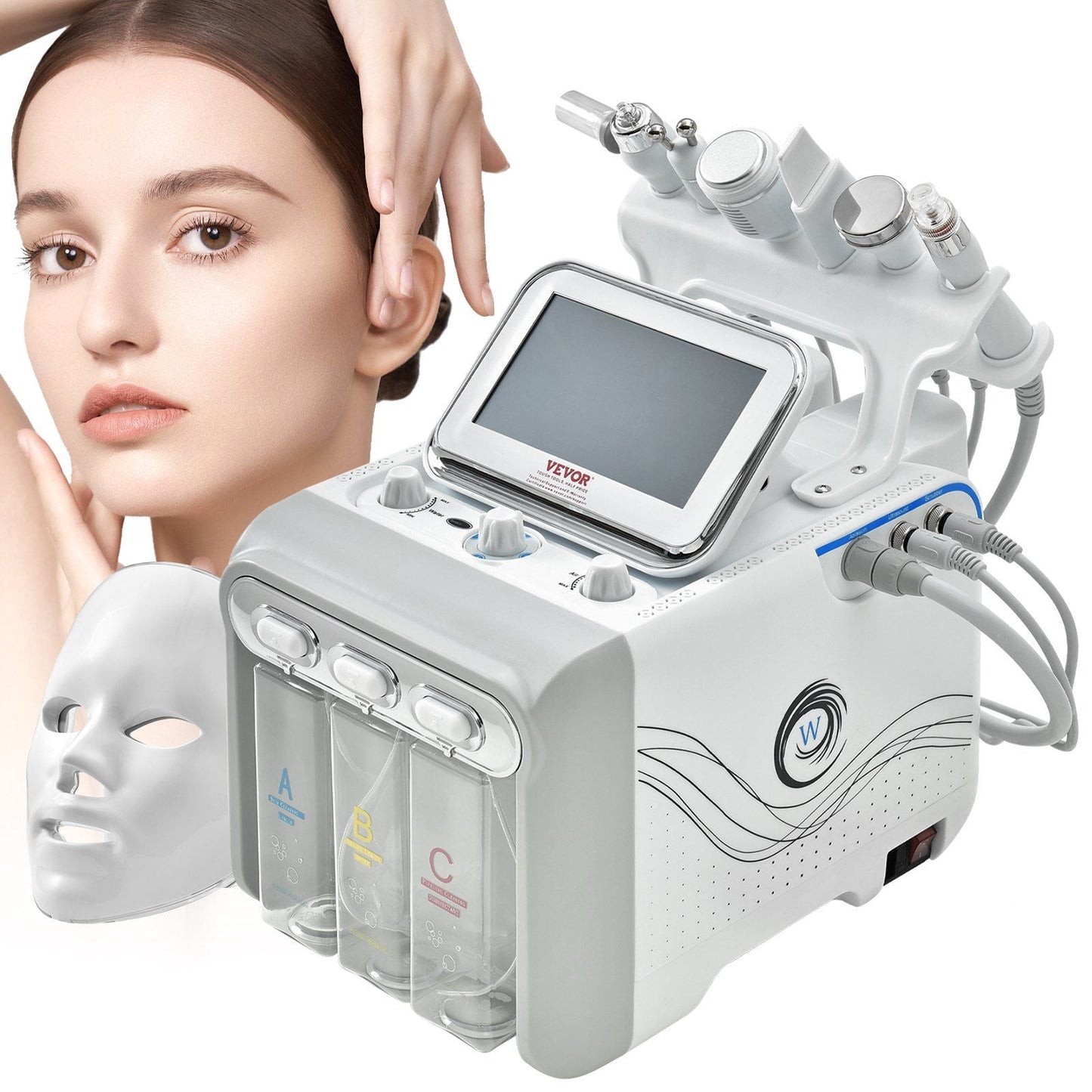 VEVOR 7 in 1 Hydrogen Oxygen Facial Machine, Professional Hydrafacial Machine for Spa, Hydro Facial Cleansing Rejuvenation Machine with 7-inch LCD Screen, 6 Skincare Probes, 7-Color Light Beauty Mask 7DAY'S