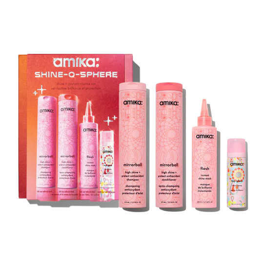 Amika Shine-O-Sphere Kit - Mirrorball Shampoo 9.2oz Mirrorball Conditioner 9.2oz Flash Mask 6.7oz Top Gloss Spray 1oz Nava Beauty