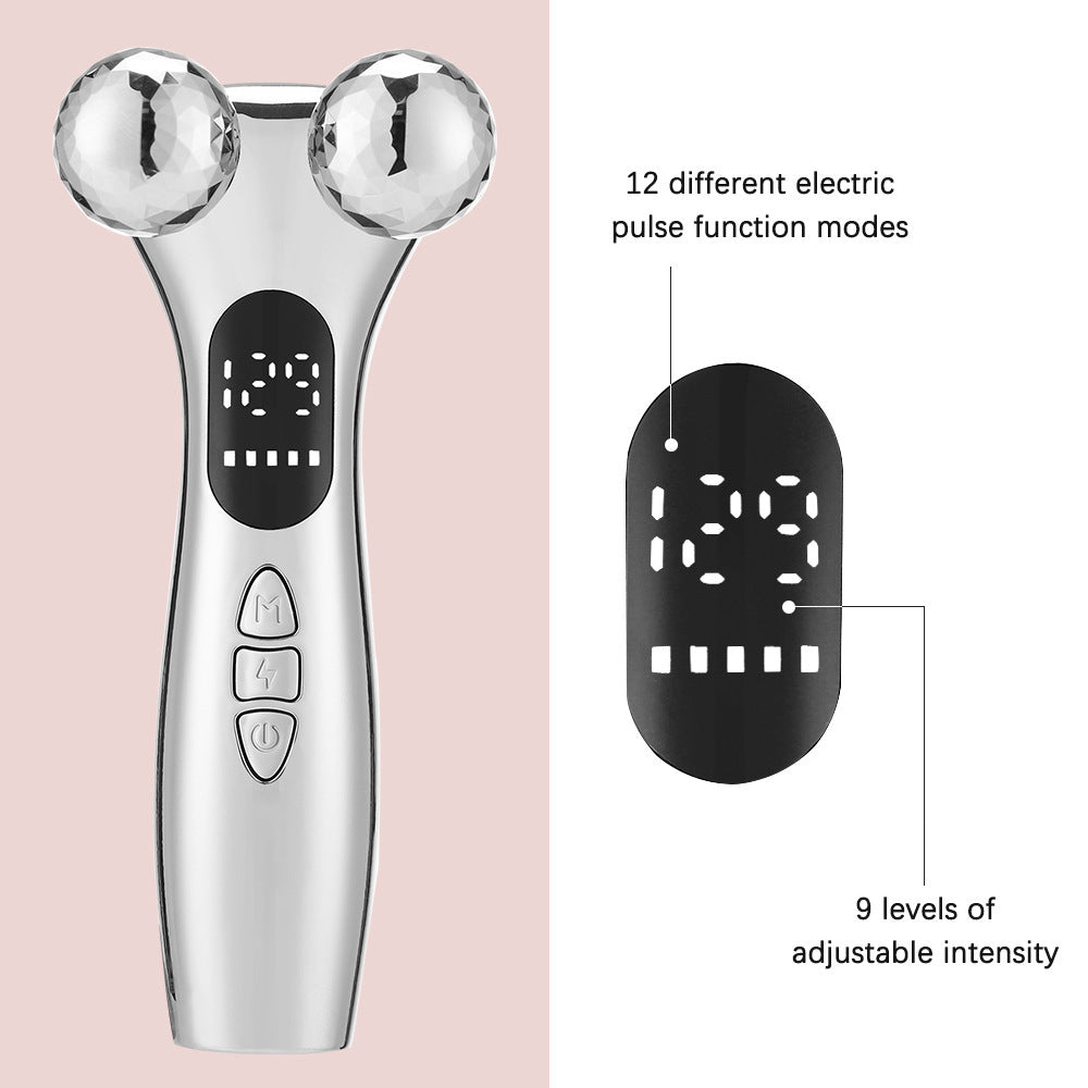 Silver Ergonomic EMS Microcurrent Facial Roller | Intelligent Pulse Face Slimming & Sculpting Device for Skin Tightening FLIPSTYLEZLLC