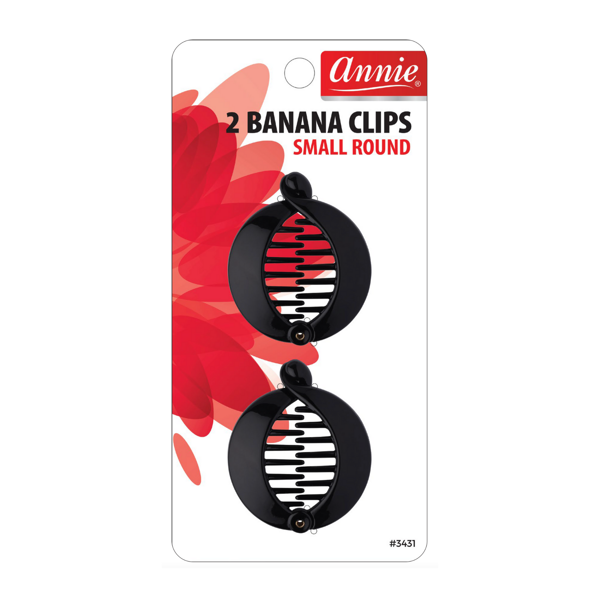 Annie Banana Hair Clip Small Round 6.5cm, 2 Count, Black Annie International, Inc.