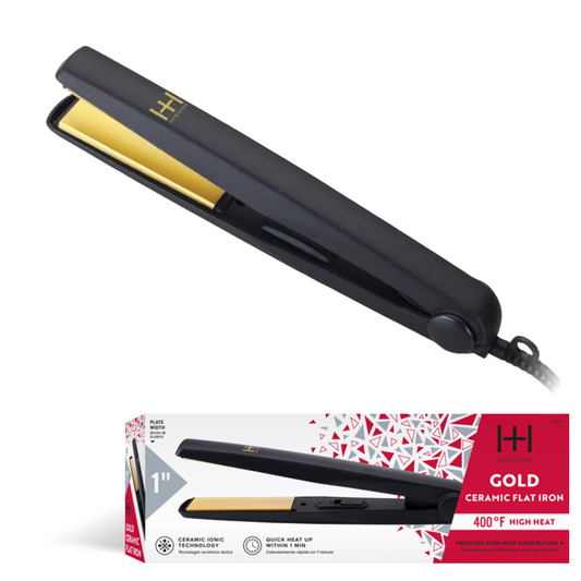 Hot & Hotter Gold Ceramic Electric Flat Iron 1 Inch, 1 Count, Black Annie International, Inc.