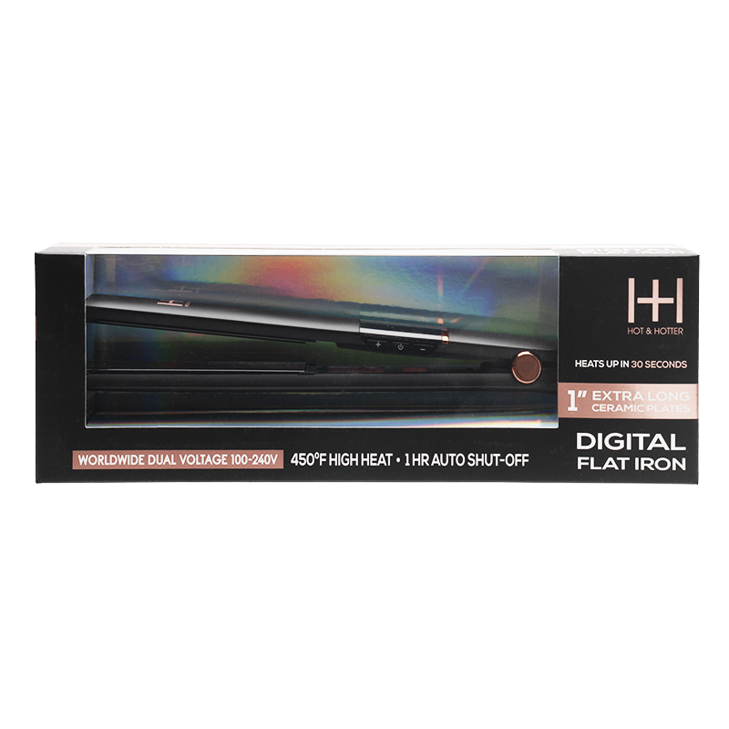 Hot & Hotter Extra Long Ceramic Digital Flat Iron 1in, Black Annie International, Inc.