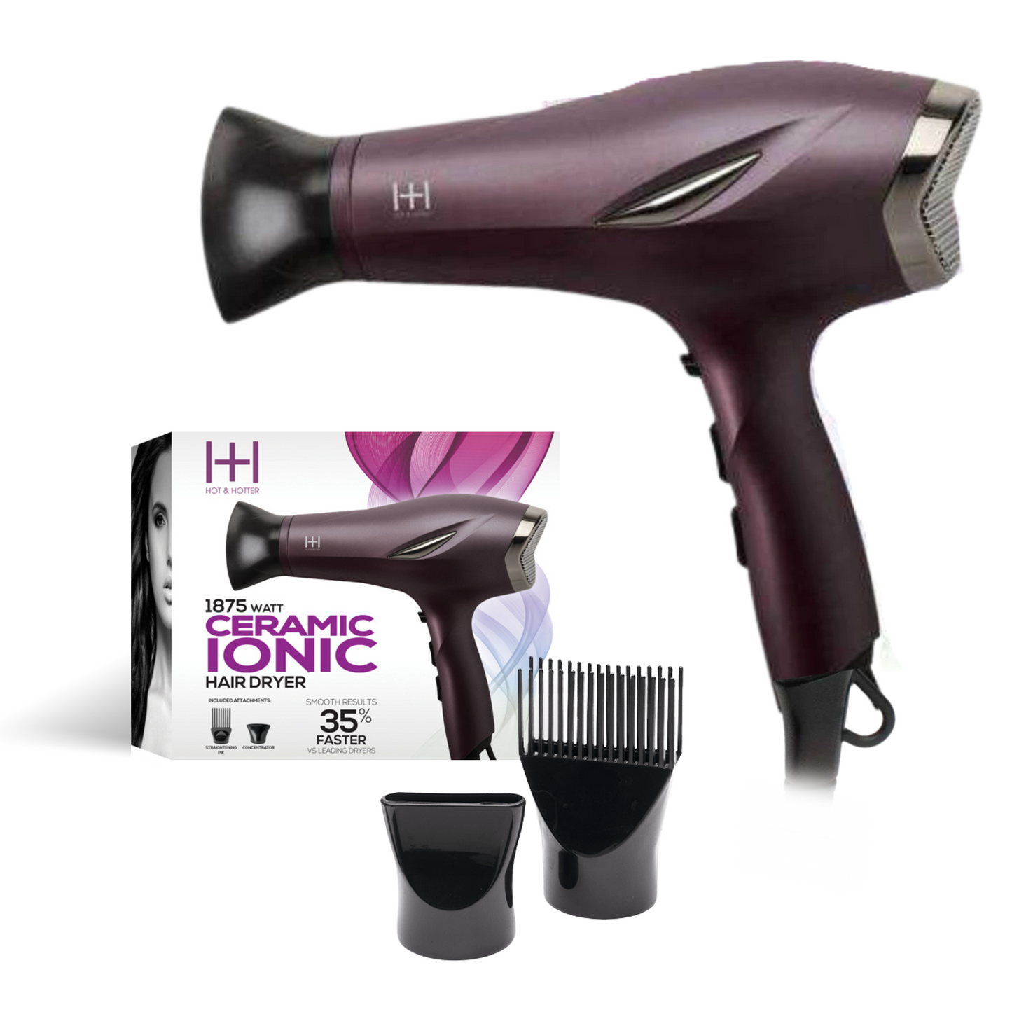 Hot & Hotter 1875 Watt Ceramic Ionic Hair Dryer, 1 Count, Purple Annie International, Inc.