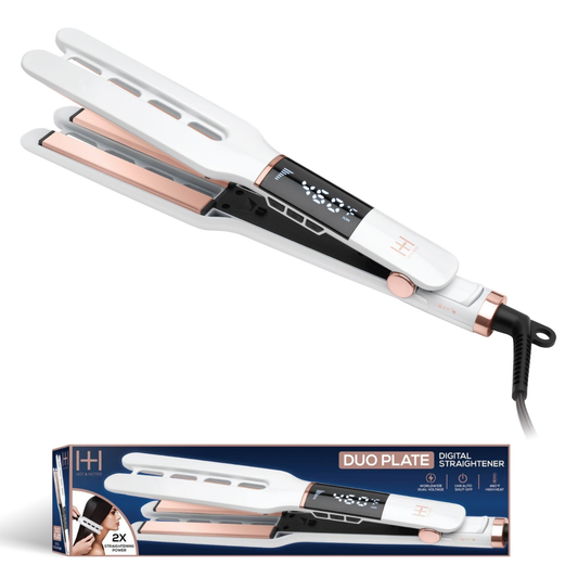 Hot & Hotter Dual Plate Digital Ceramic Flat Iron 1/2in, 1 Count Hair Straightener, White Annie International, Inc.