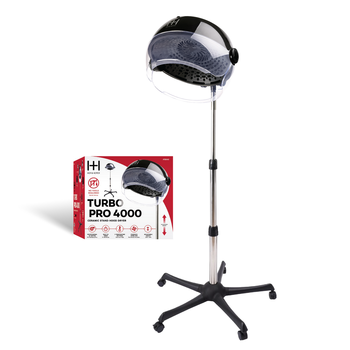 Hot & Hotter Ceramic Turbo Pro 4000 Hood Dryer, 1 Count Salon Standing Dryer, Black Annie International, Inc.