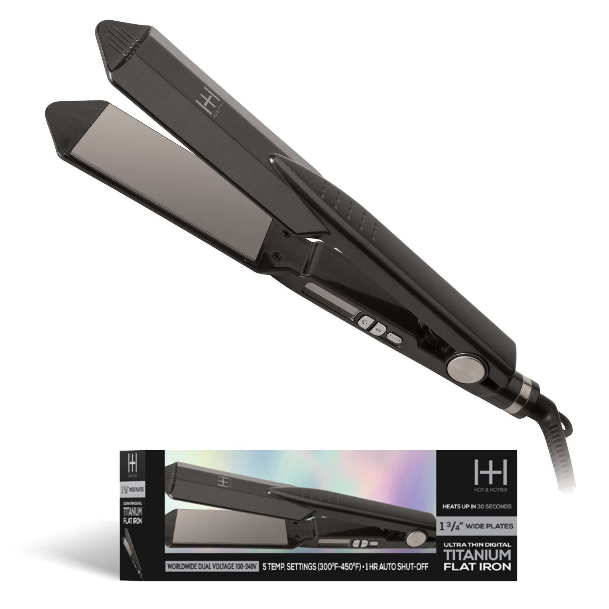 Hot & Hotter Ultra Thin Digital Titanium Flat Iron 1 3/4in, 1 Count Hair Straightener, Black Annie International, Inc.