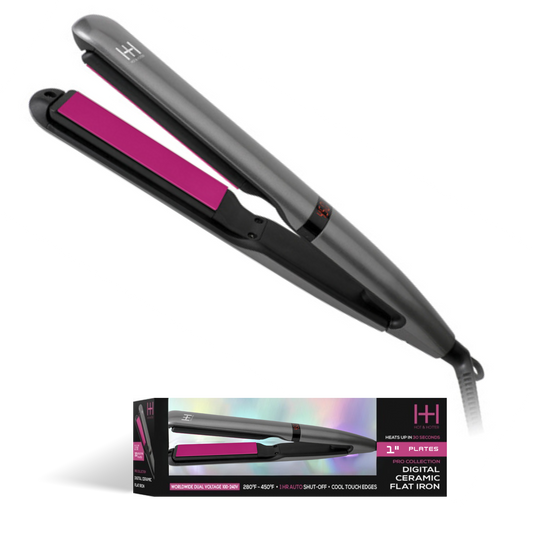 Hot & Hotter 3D Floating Plates Digital Ceramic Flat Iron 1 Inch, 1 Count, Black & Pink Annie International, Inc.