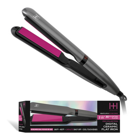Hot & Hotter 3D Floating Plates Digital Ceramic Flat Iron 1 1/2 Inch, 1 Count, Black & Pink Annie International, Inc.