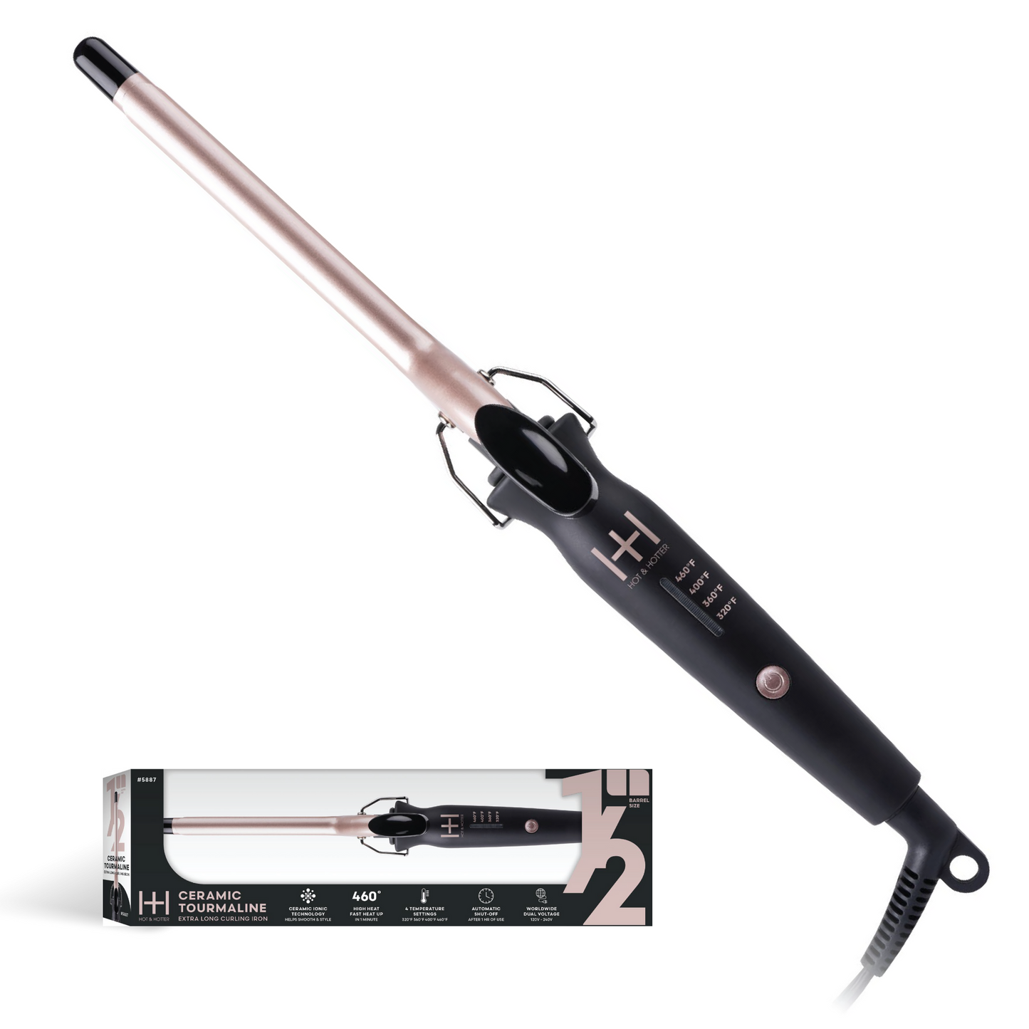 Hot & Hotter Extra Long Ceramic Tourmaline Curling Iron 1/2in, 1 Count Hair Curler, Black Annie International, Inc.