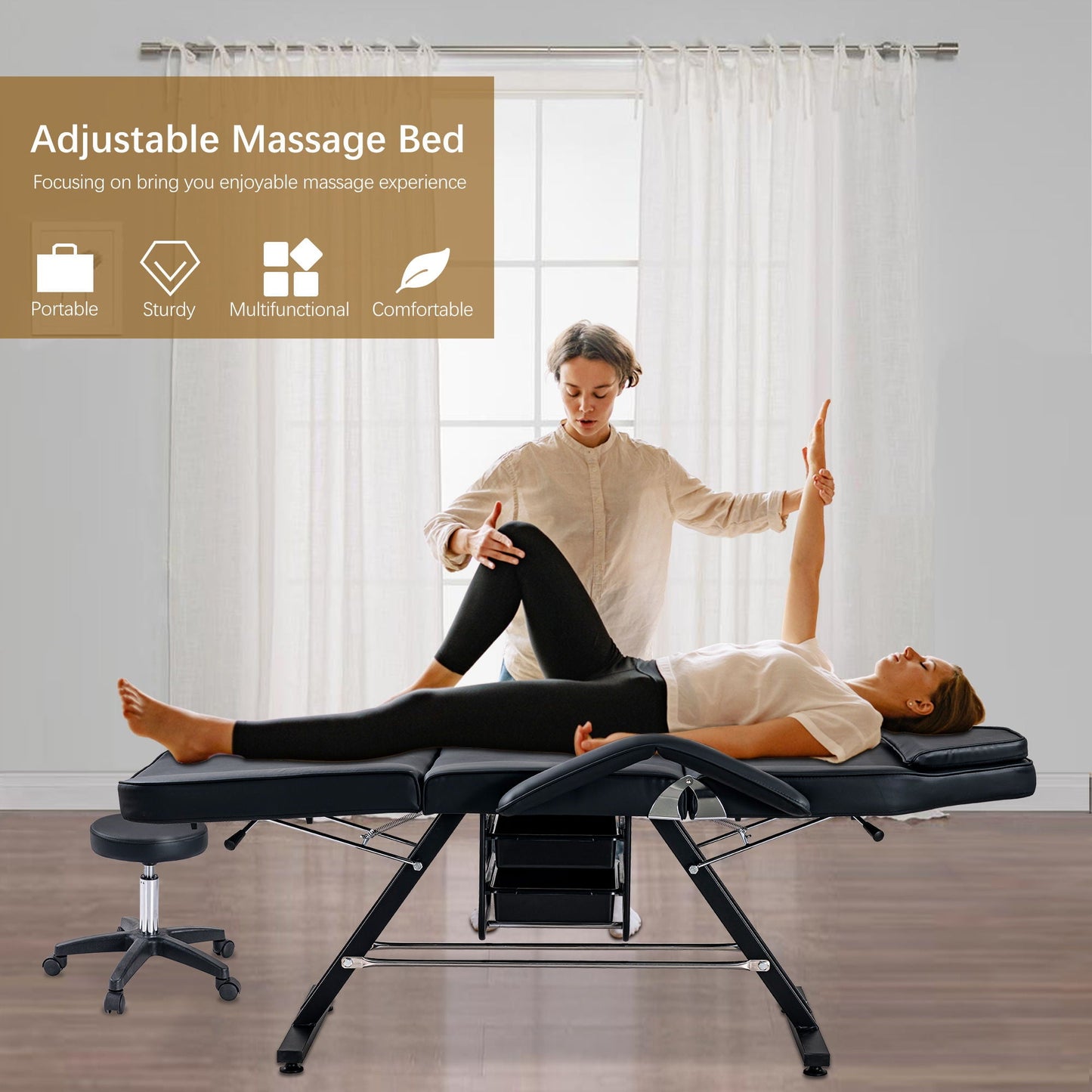72.8" Massage Salon Tattoo Chair With Two Trays Esthetician Bed With Hydraulic Stool, Multi-Purpose 3-Section Facial Bed Table, Adjustable Beauty Barber Spa Beauty Equipment HouseOfZazla
