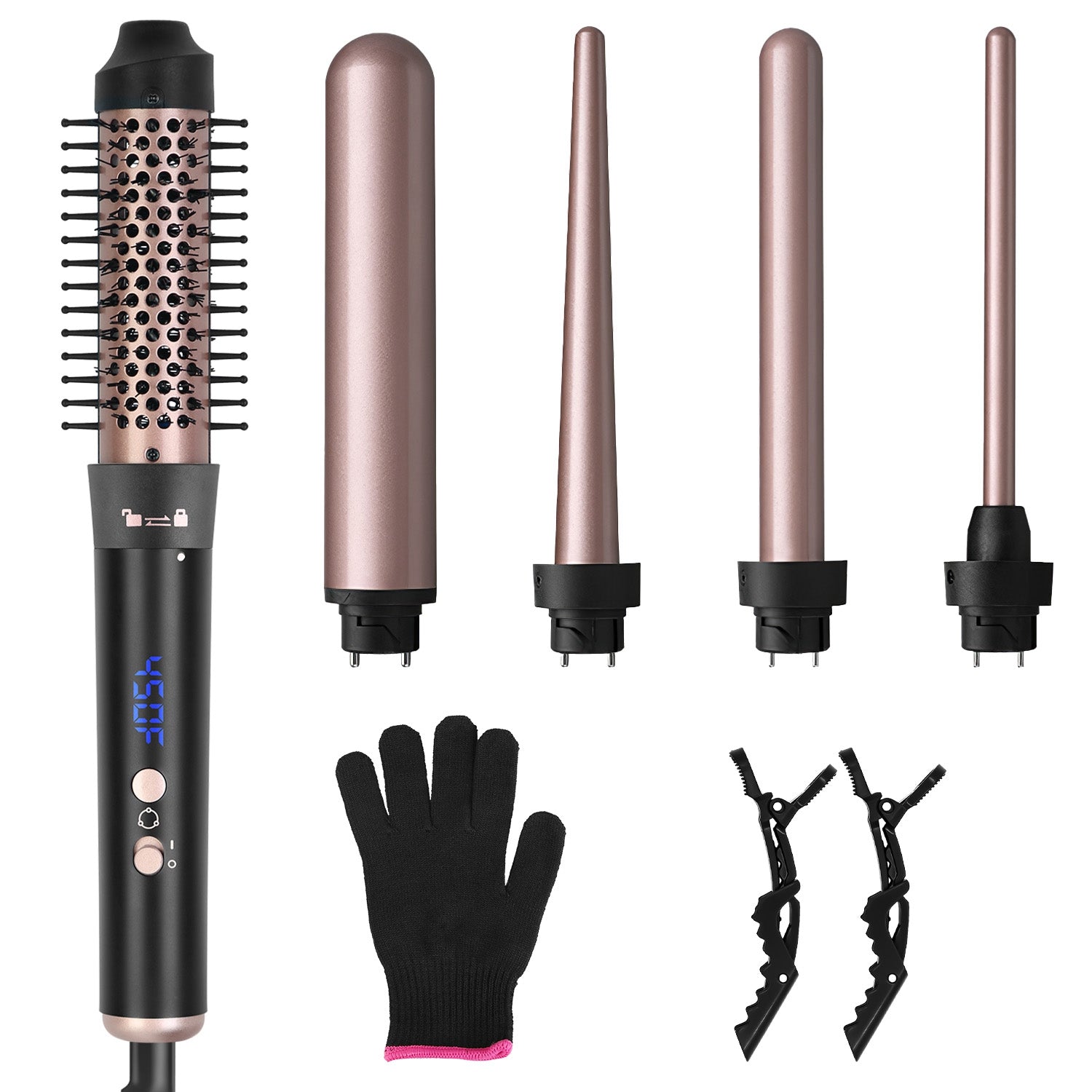 5 in 1 Curling Wand Hair Curling Iron Brush Hair Thermal Brush Curler with 4 Heating Levels 360¡ Rotatable Cable 5 Interchangeable Barrels 2 Clips Lea GBruno Store