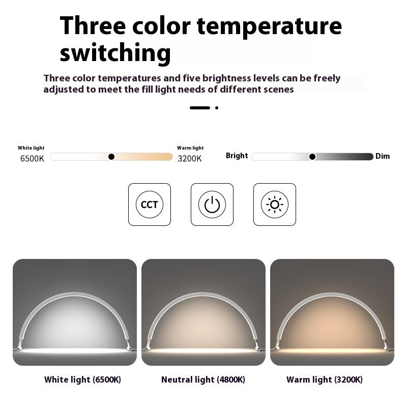 Nail Beauty Desktop Lamp Three-color Temperature Touch Control Half Moon U-shaped Fill Light The Make-up Corner