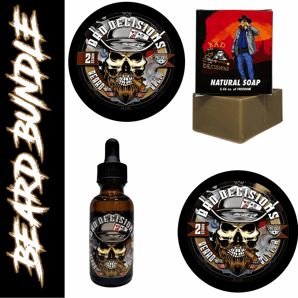 Bad Decisions Beard Bundle Balm/Butter/Oil/Natural Soap Patriot And Company