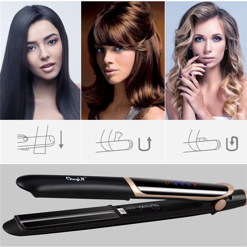 Professional Hair Straightener Curler Hair Flat Iron Negative Ion Infrared Hair Straighting Curling Iron Corrugation LED Display Elyvora LLC