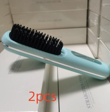 2 In 1 Straight Hair Comb Wireless Hair Straightener Brush Hair Fast Heating Portable Hot Curler USB Charging Elyvora LLC